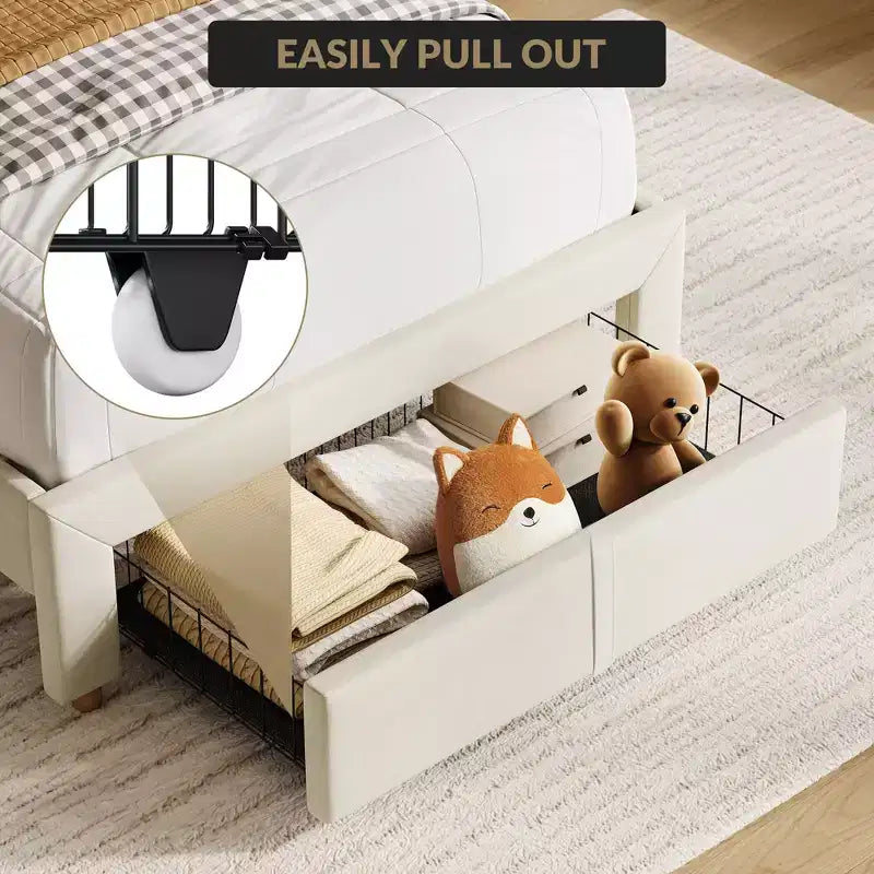 Twin Size Upholstered Platform Bed Frame with Storage Headboard & Under-Bed Drawer, Velvet Bed with Sturdy Metal Slats