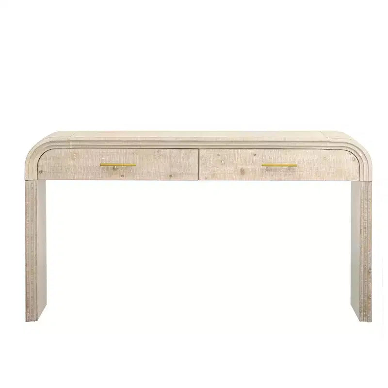 Okak Retro Curved Console Table with Thick Tabletop, Entry Table with 2 Top Drawers and Metal Handle, Accent Table for Dining Room, Living Room