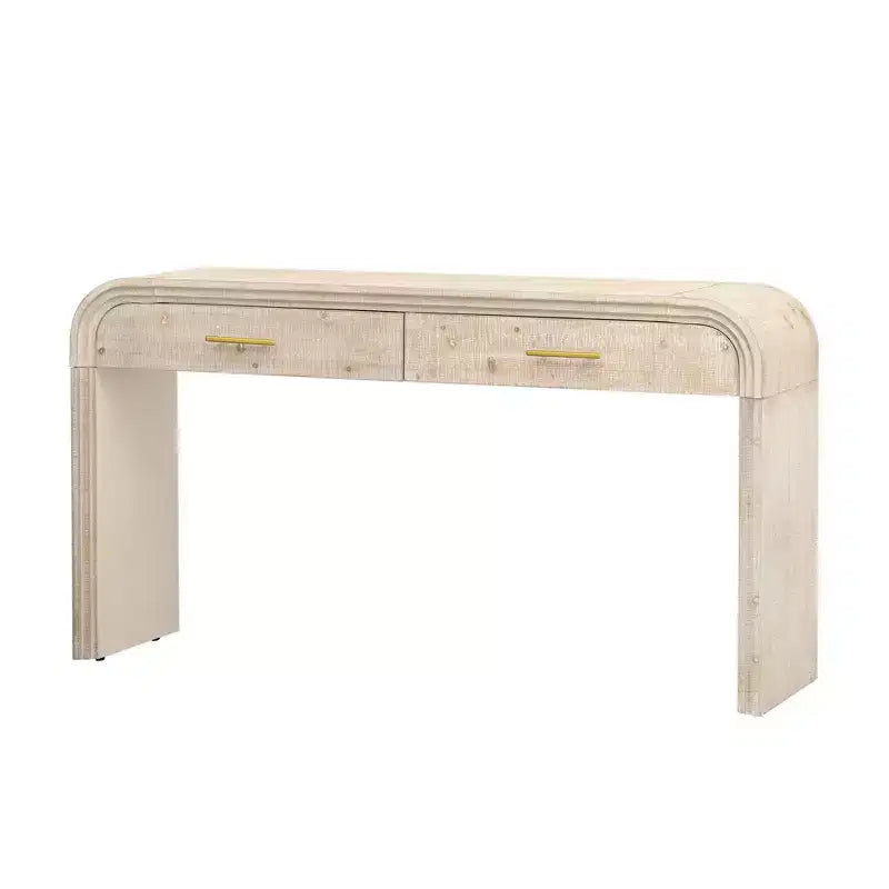 Okak Retro Curved Console Table with Thick Tabletop, Entry Table with 2 Top Drawers and Metal Handle, Accent Table for Dining Room, Living Room