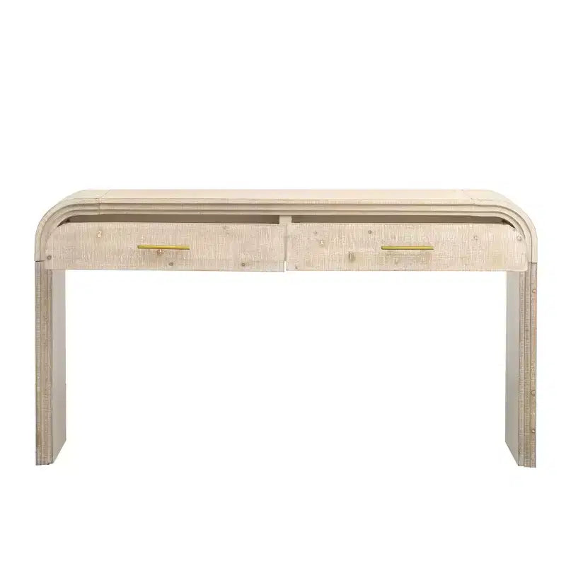 Okak Retro Curved Console Table with Thick Tabletop, Entry Table with 2 Top Drawers and Metal Handle, Accent Table for Dining Room, Living Room