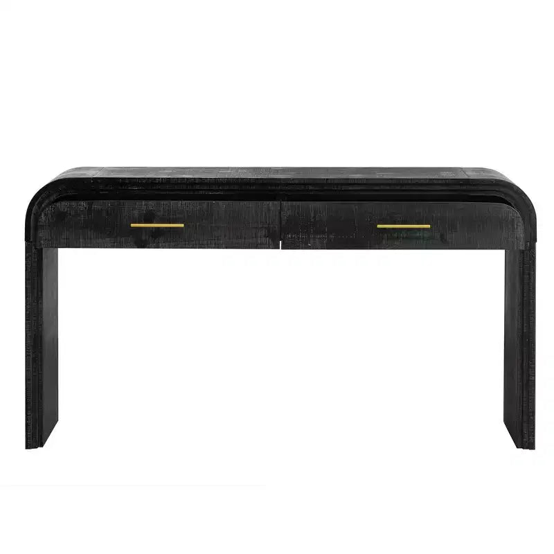 Okak Retro Curved Console Table with Thick Tabletop, Entry Table with 2 Top Drawers and Metal Handle, Accent Table for Dining Room, Living Room
