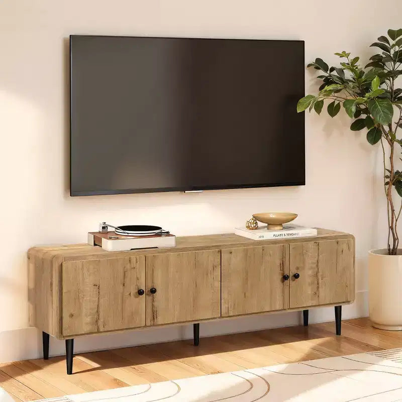 LuxenHome 65 Modern TV Stand for Living Room, Wood TV Console for TVs up to 70, Media Console Cabinet, Light Oak Brown