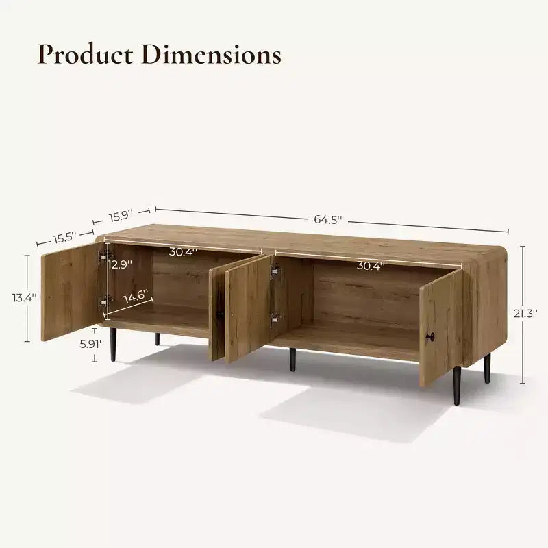LuxenHome 65 Modern TV Stand for Living Room, Wood TV Console for TVs up to 70, Media Console Cabinet, Light Oak Brown