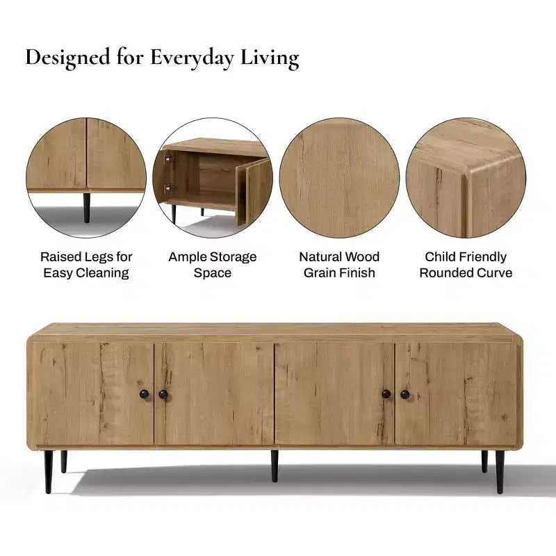 LuxenHome 65 Modern TV Stand for Living Room, Wood TV Console for TVs up to 70, Media Console Cabinet, Light Oak Brown