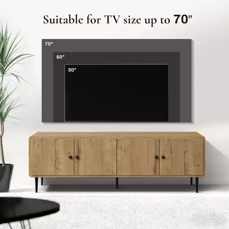 LuxenHome 65 Modern TV Stand for Living Room, Wood TV Console for TVs up to 70, Media Console Cabinet, Light Oak Brown