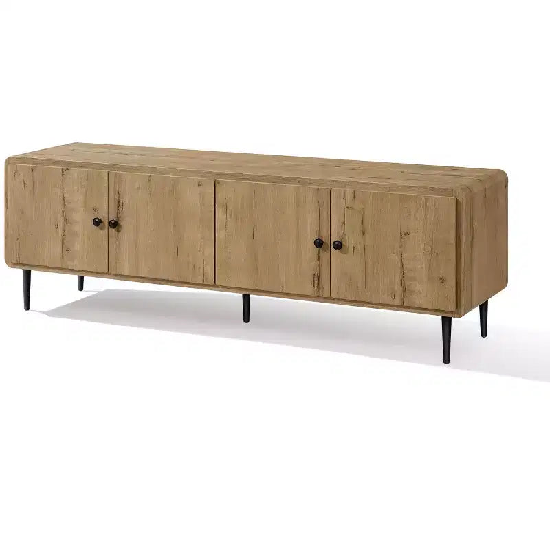 LuxenHome 65 Modern TV Stand for Living Room, Wood TV Console for TVs up to 70, Media Console Cabinet, Light Oak Brown