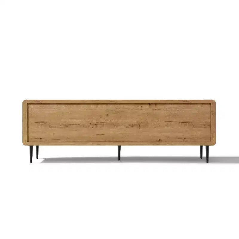 LuxenHome 65 Modern TV Stand for Living Room, Wood TV Console for TVs up to 70, Media Console Cabinet, Light Oak Brown