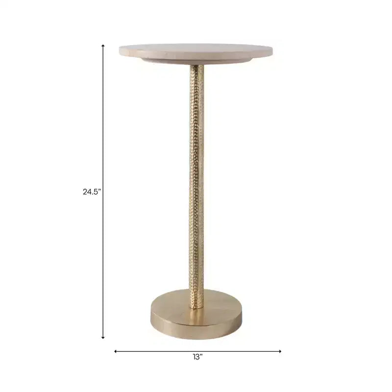 Elegant End Table, Side Table, or Small Night Stand for Room Decor - Bold Hammered Metal Bedside Table with Polished Marble Top for Small Spaces
