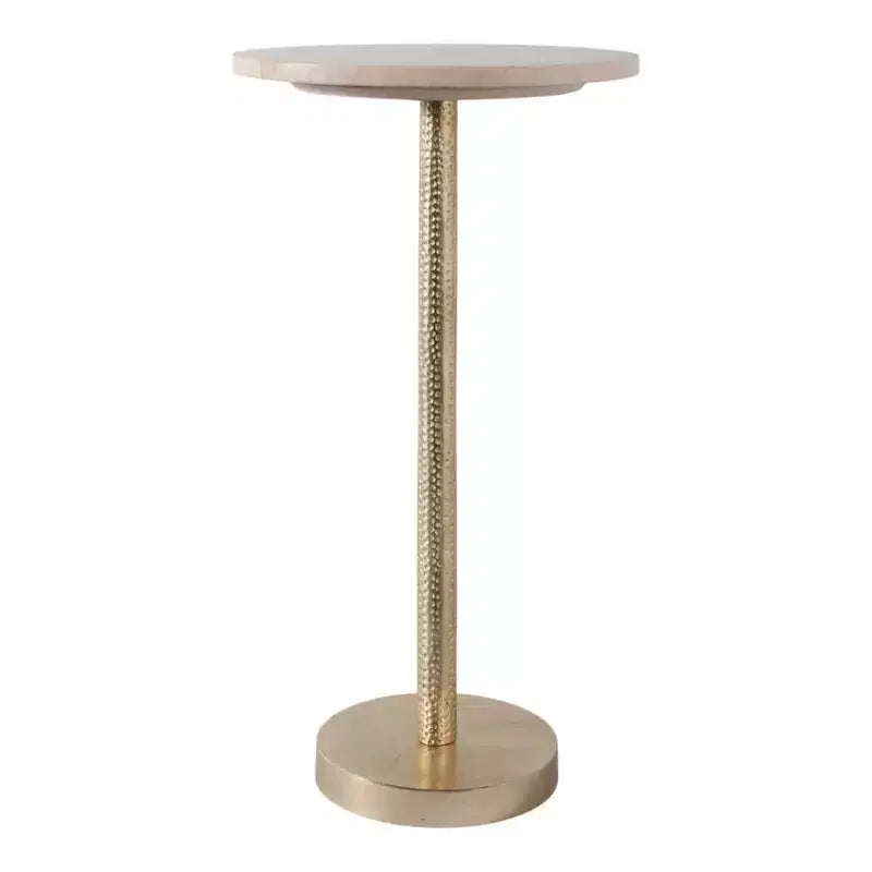 Elegant End Table, Side Table, or Small Night Stand for Room Decor - Bold Hammered Metal Bedside Table with Polished Marble Top for Small Spaces