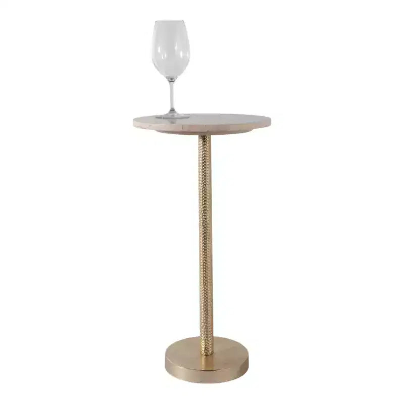 Elegant End Table, Side Table, or Small Night Stand for Room Decor - Bold Hammered Metal Bedside Table with Polished Marble Top for Small Spaces