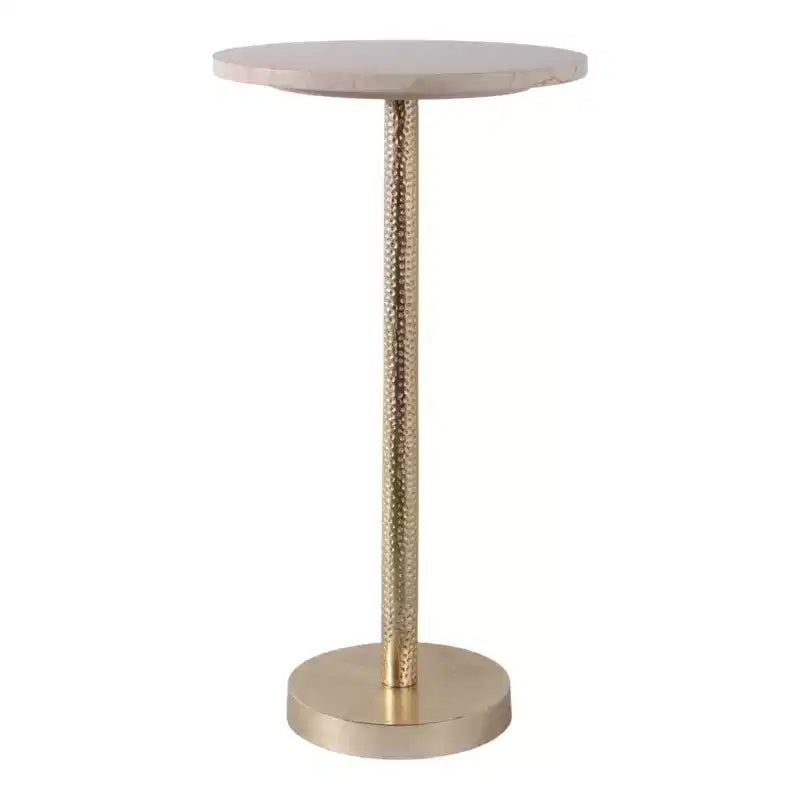 Elegant End Table, Side Table, or Small Night Stand for Room Decor - Bold Hammered Metal Bedside Table with Polished Marble Top for Small Spaces