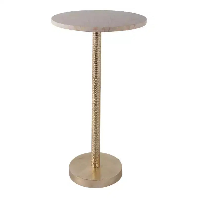 Elegant End Table, Side Table, or Small Night Stand for Room Decor - Bold Hammered Metal Bedside Table with Polished Marble Top for Small Spaces
