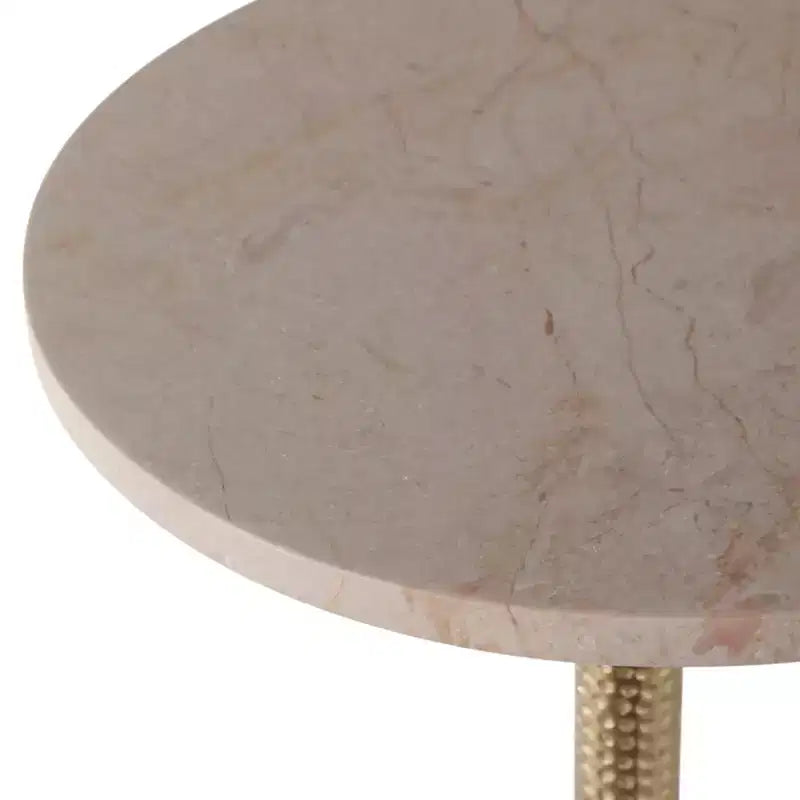 Elegant End Table, Side Table, or Small Night Stand for Room Decor - Bold Hammered Metal Bedside Table with Polished Marble Top for Small Spaces