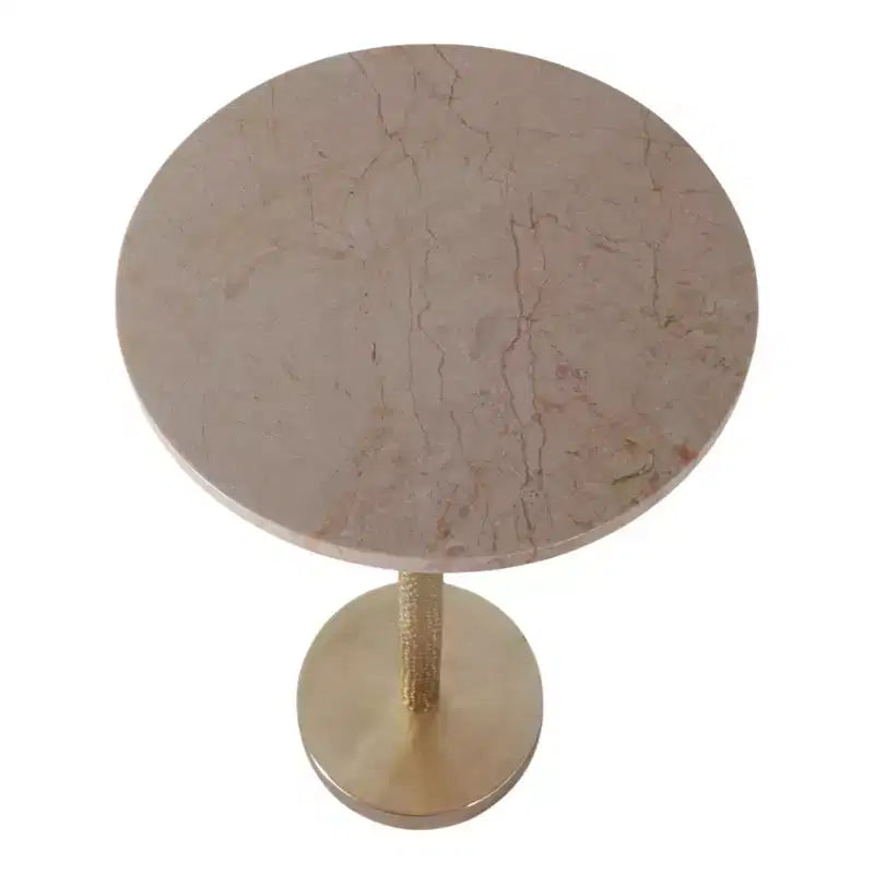 Elegant End Table, Side Table, or Small Night Stand for Room Decor - Bold Hammered Metal Bedside Table with Polished Marble Top for Small Spaces