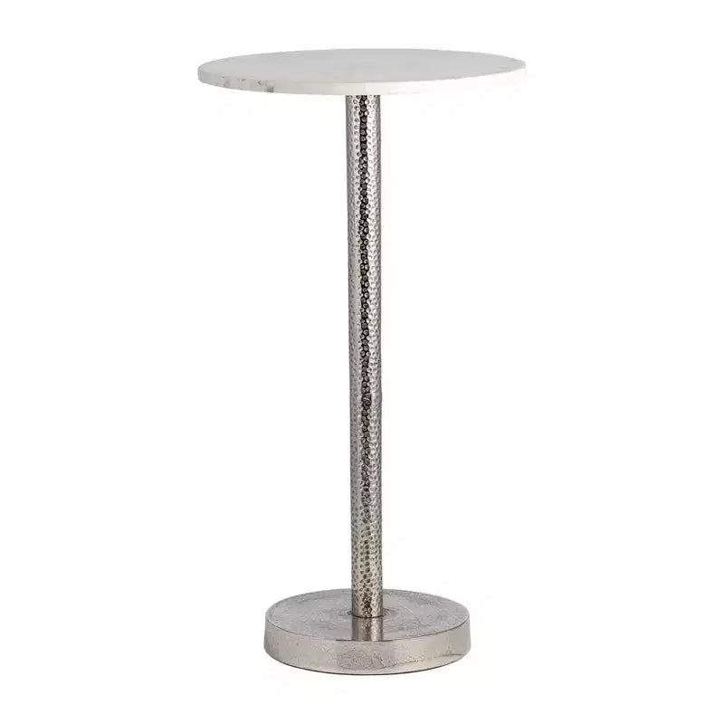 Elegant End Table, Side Table, or Small Night Stand for Room Decor - Bold Hammered Metal Bedside Table with Polished Marble Top for Small Spaces