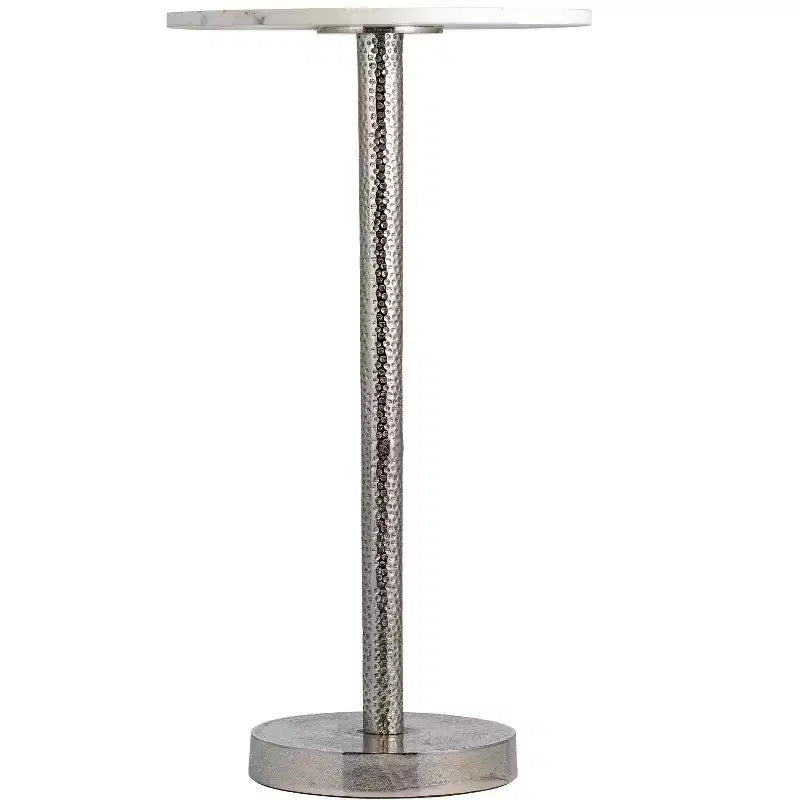 Elegant End Table, Side Table, or Small Night Stand for Room Decor - Bold Hammered Metal Bedside Table with Polished Marble Top for Small Spaces