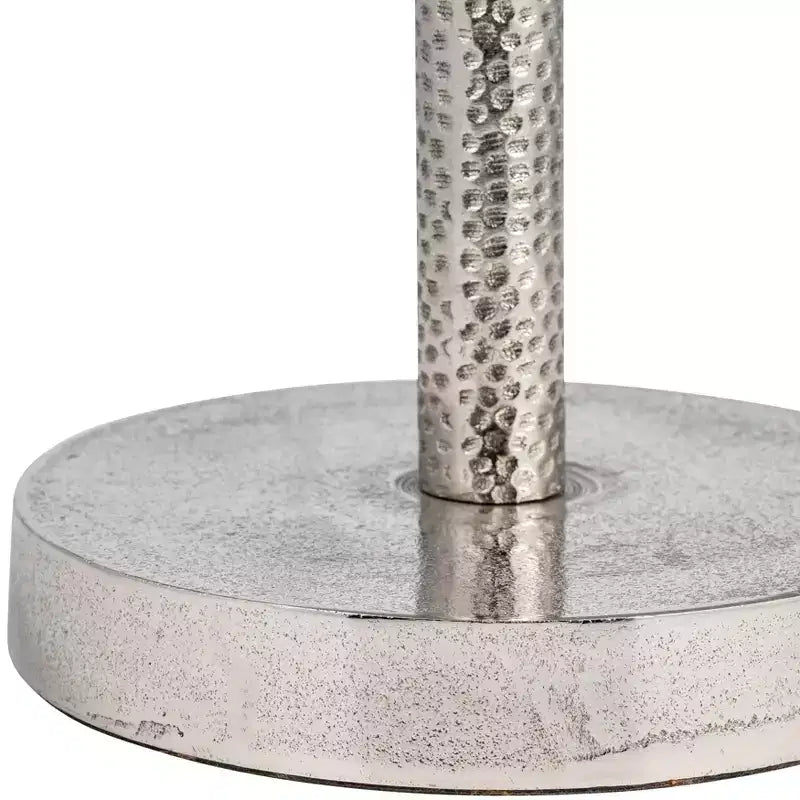 Elegant End Table, Side Table, or Small Night Stand for Room Decor - Bold Hammered Metal Bedside Table with Polished Marble Top for Small Spaces