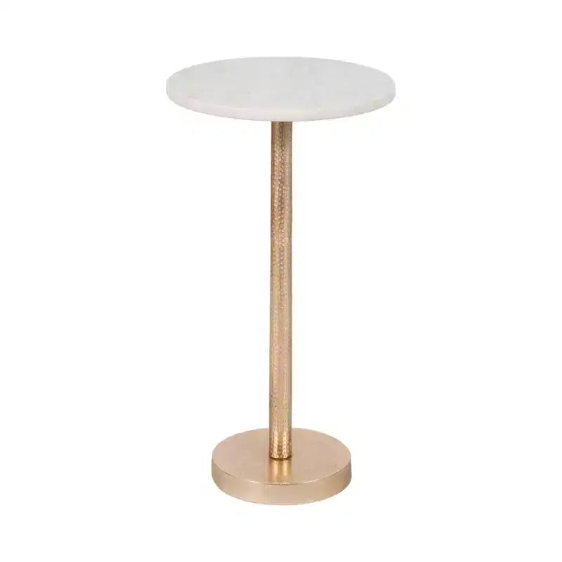 Elegant End Table, Side Table, or Small Night Stand for Room Decor - Bold Hammered Metal Bedside Table with Polished Marble Top for Small Spaces