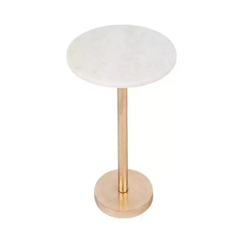 Elegant End Table, Side Table, or Small Night Stand for Room Decor - Bold Hammered Metal Bedside Table with Polished Marble Top for Small Spaces
