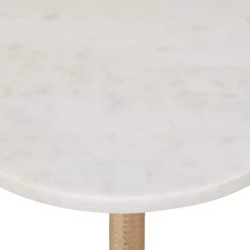 Elegant End Table, Side Table, or Small Night Stand for Room Decor - Bold Hammered Metal Bedside Table with Polished Marble Top for Small Spaces