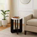 Chic End Table, Side Table, or Small Night Stand for Room Decor - Sturdy Wood Criss-cross Bedside Table with Marble Top - 20 White & Black