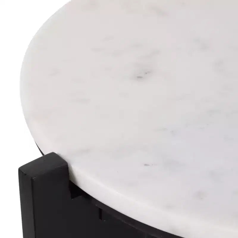 Chic End Table, Side Table, or Small Night Stand for Room Decor - Sturdy Wood Criss-cross Bedside Table with Marble Top - 20 White & Black