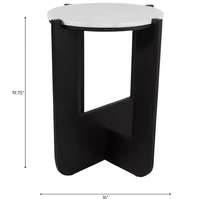 Chic End Table, Side Table, or Small Night Stand for Room Decor - Sturdy Wood Criss-cross Bedside Table with Marble Top - 20 White & Black
