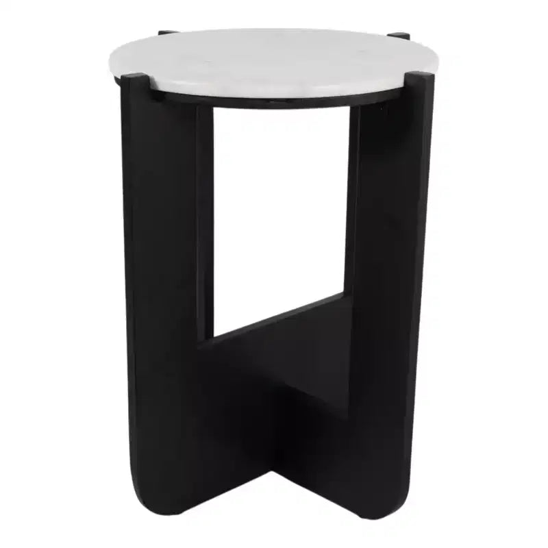 Chic End Table, Side Table, or Small Night Stand for Room Decor - Sturdy Wood Criss-cross Bedside Table with Marble Top - 20 White & Black