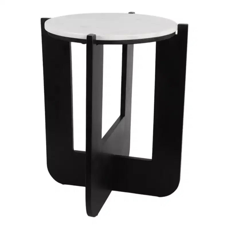 Chic End Table, Side Table, or Small Night Stand for Room Decor - Sturdy Wood Criss-cross Bedside Table with Marble Top - 20 White & Black