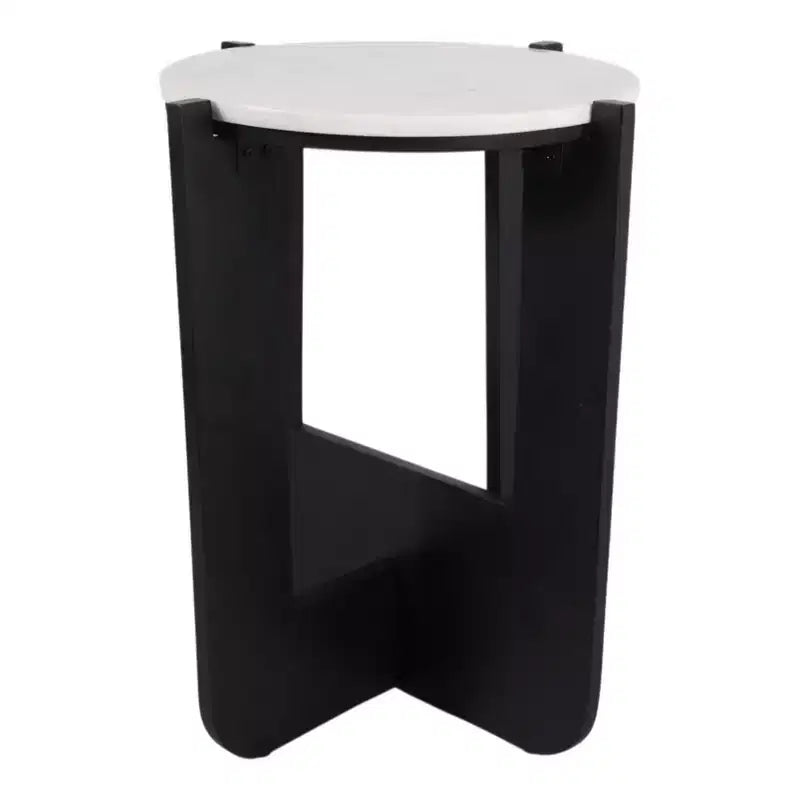 Chic End Table, Side Table, or Small Night Stand for Room Decor - Sturdy Wood Criss-cross Bedside Table with Marble Top - 20 White & Black