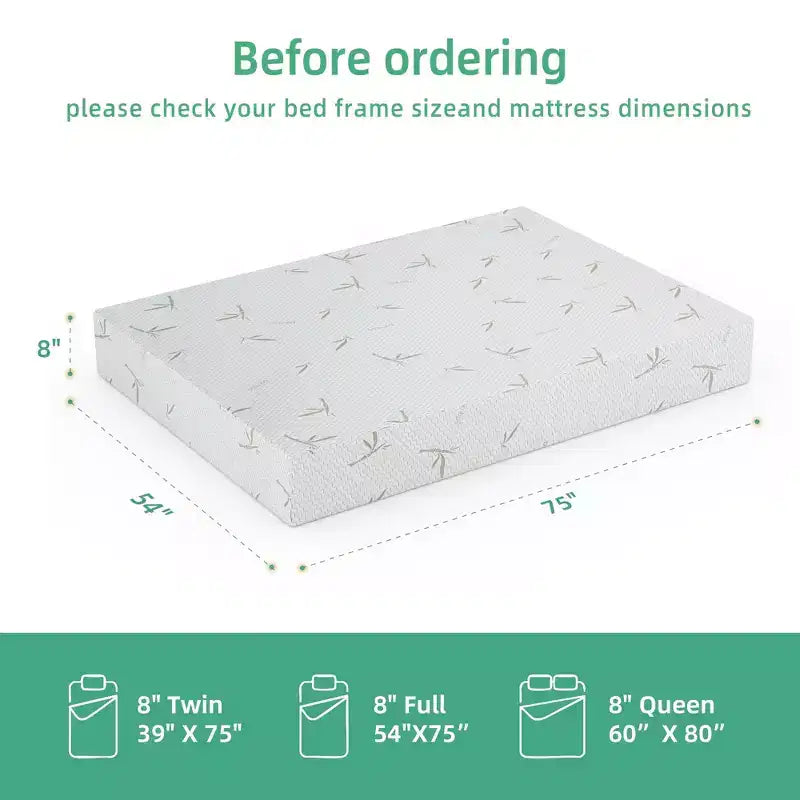 Gel Foam Bed 8 10 Inch Medium Firm Memory Foam Mattress with Cooling Technology Washable Bamboo Cover CertiPUR-US Certified