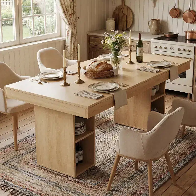 71-Inch Large Dining Table for 6-8 with Dual Side Storage, Wooden Kitchen Table w/ Large Tabletop & Sturdy Frame,for Kitchen, Dinner, Oak