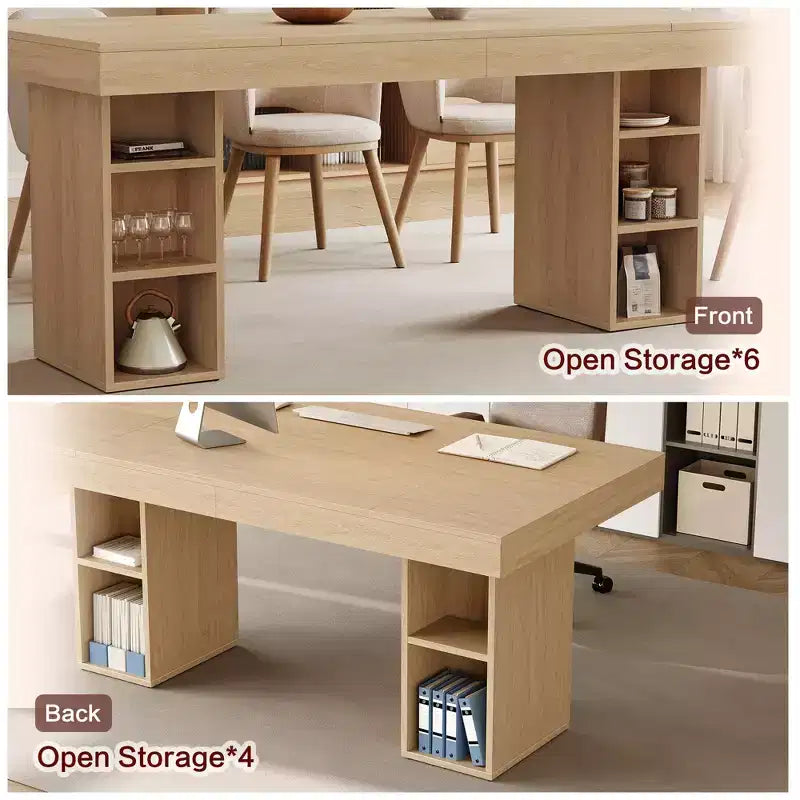71-Inch Large Dining Table for 6-8 with Dual Side Storage, Wooden Kitchen Table w/ Large Tabletop & Sturdy Frame,for Kitchen, Dinner, Oak