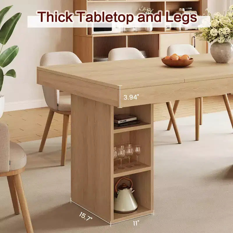 71-Inch Large Dining Table for 6-8 with Dual Side Storage, Wooden Kitchen Table w/ Large Tabletop & Sturdy Frame,for Kitchen, Dinner, Oak