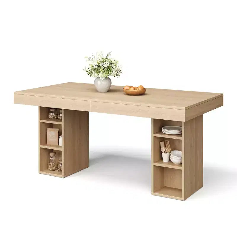 71-Inch Large Dining Table for 6-8 with Dual Side Storage, Wooden Kitchen Table w/ Large Tabletop & Sturdy Frame,for Kitchen, Dinner, Oak
