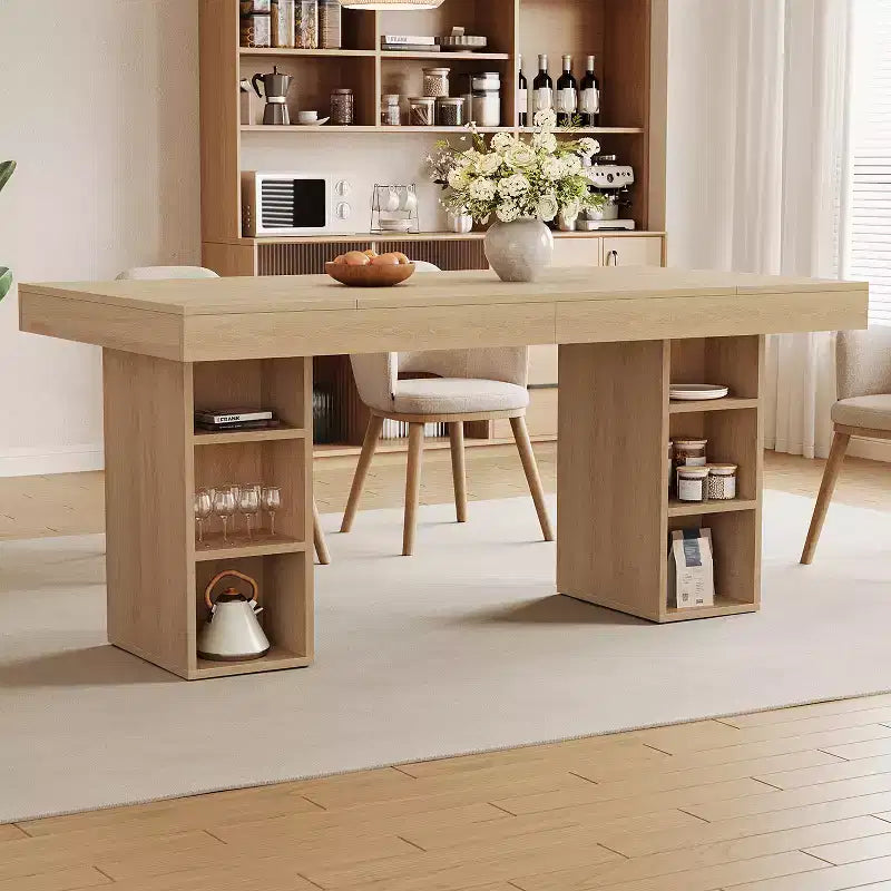 71-Inch Large Dining Table for 6-8 with Dual Side Storage, Wooden Kitchen Table w/ Large Tabletop & Sturdy Frame,for Kitchen, Dinner, Oak