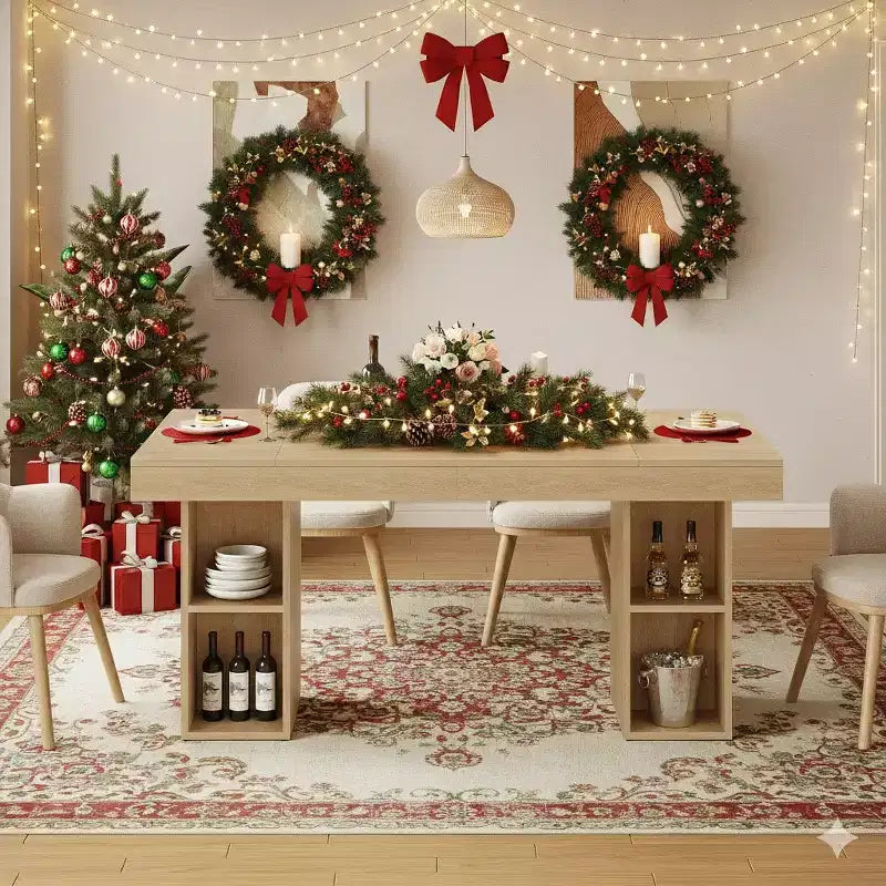71-Inch Large Dining Table for 6-8 with Dual Side Storage, Wooden Kitchen Table w/ Large Tabletop & Sturdy Frame,for Kitchen, Dinner, Oak