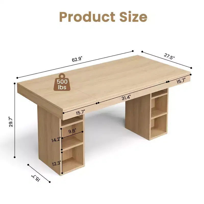 71-Inch Large Dining Table for 6-8 with Dual Side Storage, Wooden Kitchen Table w/ Large Tabletop & Sturdy Frame,for Kitchen, Dinner, Oak