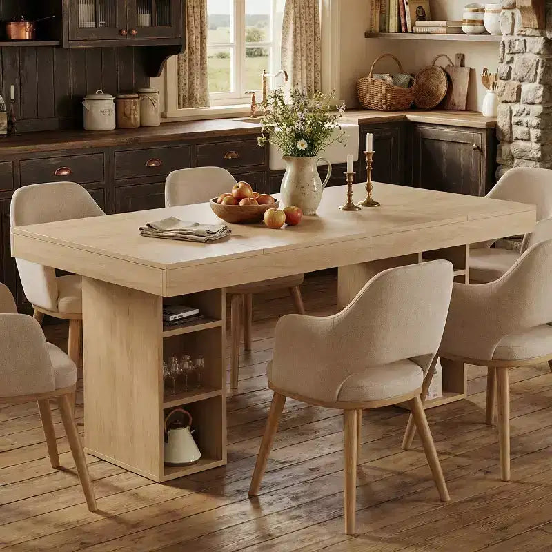 71-Inch Large Dining Table for 6-8 with Dual Side Storage, Wooden Kitchen Table w/ Large Tabletop & Sturdy Frame,for Kitchen, Dinner, Oak
