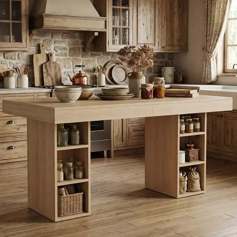 71-Inch Large Dining Table for 6-8 with Dual Side Storage, Wooden Kitchen Table w/ Large Tabletop & Sturdy Frame,for Kitchen, Dinner, Oak