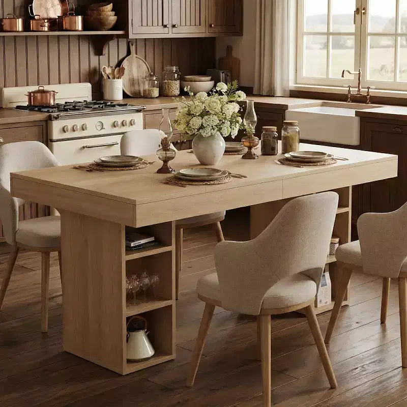 71-Inch Large Dining Table for 6-8 with Dual Side Storage, Wooden Kitchen Table w/ Large Tabletop & Sturdy Frame,for Kitchen, Dinner, Oak