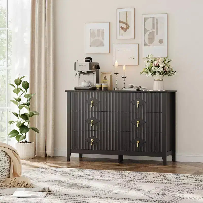 White Dresser for Bedroom with 6 Drawers, 47 Wide Wood Chest of Deep Drawers, Modern TV Stand Large Storage Organizer for Closet,Living Room,Hallway