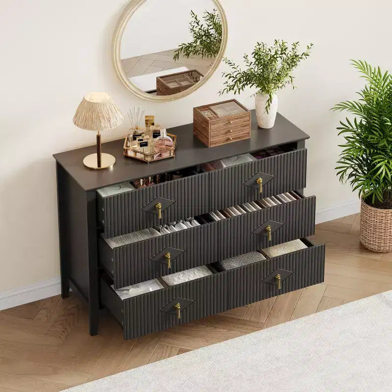 White Dresser for Bedroom with 6 Drawers, 47 Wide Wood Chest of Deep Drawers, Modern TV Stand Large Storage Organizer for Closet,Living Room,Hallway