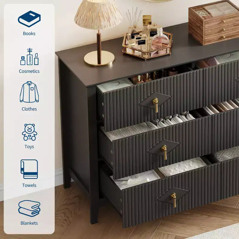 White Dresser for Bedroom with 6 Drawers, 47 Wide Wood Chest of Deep Drawers, Modern TV Stand Large Storage Organizer for Closet,Living Room,Hallway