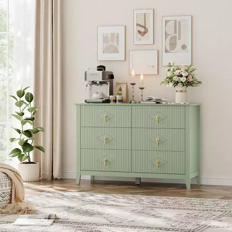 White Dresser for Bedroom with 6 Drawers, 47 Wide Wood Chest of Deep Drawers, Modern TV Stand Large Storage Organizer for Closet,Living Room,Hallway
