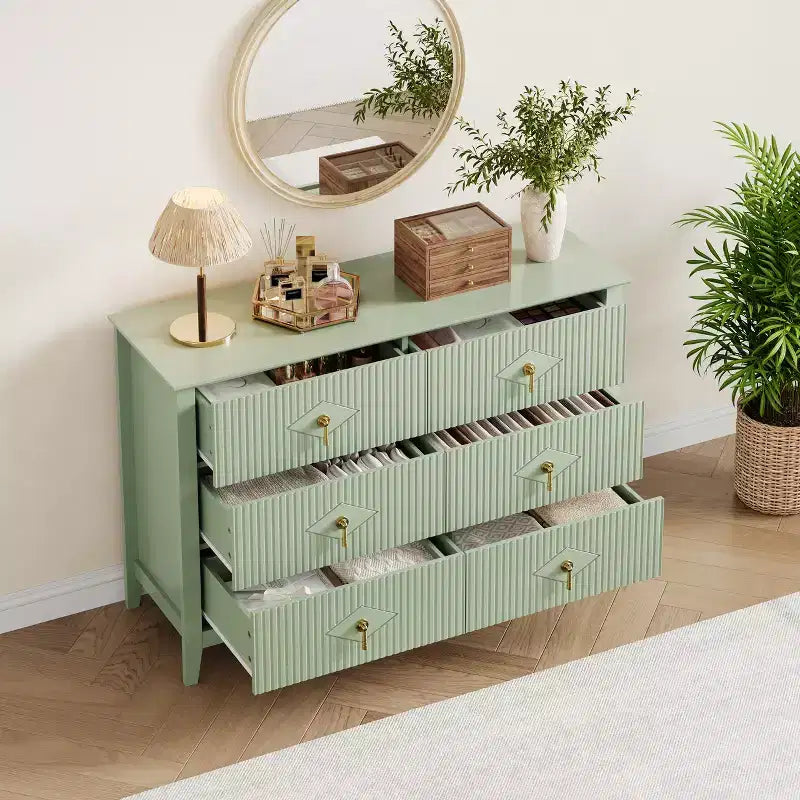 White Dresser for Bedroom with 6 Drawers, 47 Wide Wood Chest of Deep Drawers, Modern TV Stand Large Storage Organizer for Closet,Living Room,Hallway