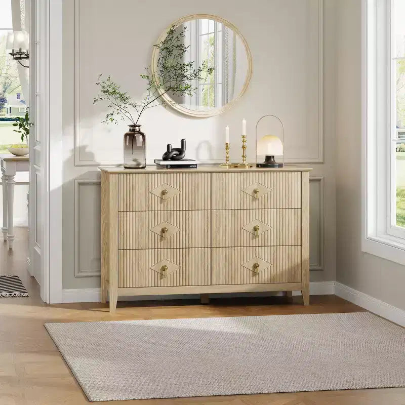 White Dresser for Bedroom with 6 Drawers, 47 Wide Wood Chest of Deep Drawers, Modern TV Stand Large Storage Organizer for Closet,Living Room,Hallway