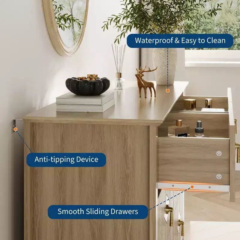 White Dresser for Bedroom with 6 Drawers, 47 Wide Wood Chest of Deep Drawers, Modern TV Stand Large Storage Organizer for Closet,Living Room,Hallway