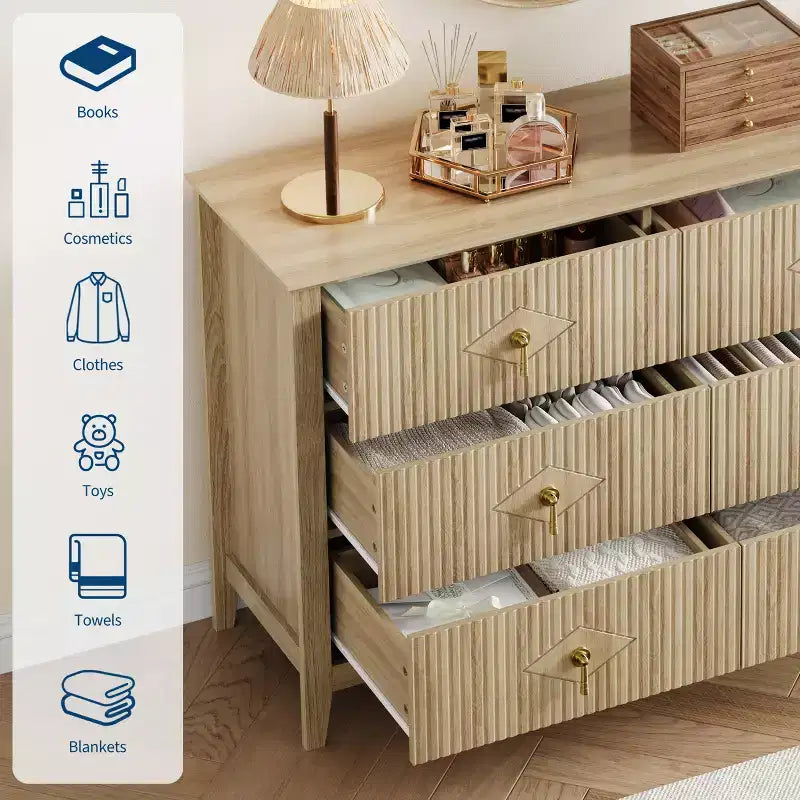 White Dresser for Bedroom with 6 Drawers, 47 Wide Wood Chest of Deep Drawers, Modern TV Stand Large Storage Organizer for Closet,Living Room,Hallway