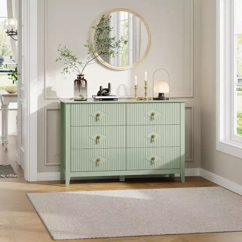 White Dresser for Bedroom with 6 Drawers, 47 Wide Wood Chest of Deep Drawers, Modern TV Stand Large Storage Organizer for Closet,Living Room,Hallway